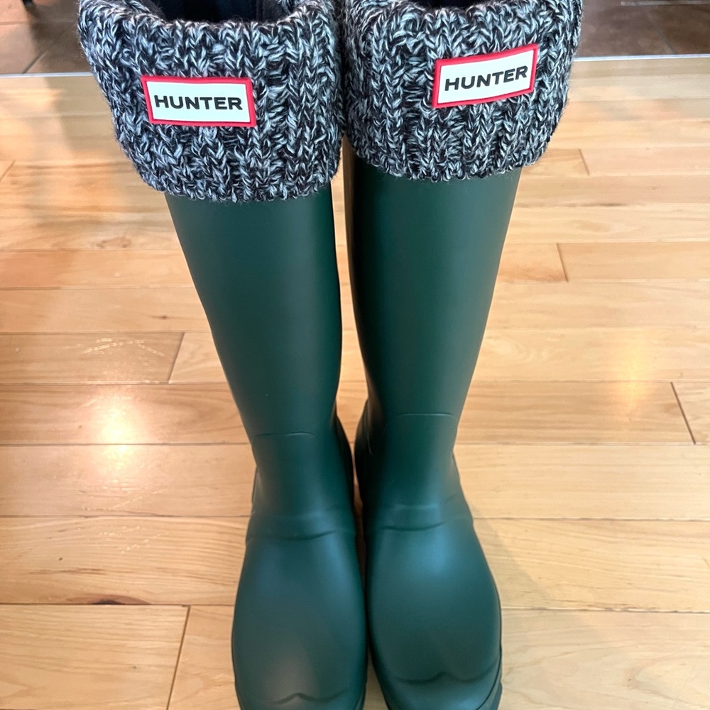 Hunter Dark Green Waterproof Boots  with Fleece Liners